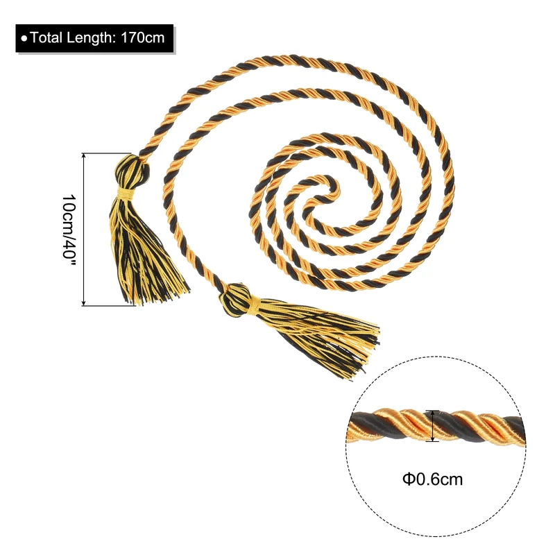 67" Graduation Honor Cord with Tassel Braided Graduation Ropes, God/Black