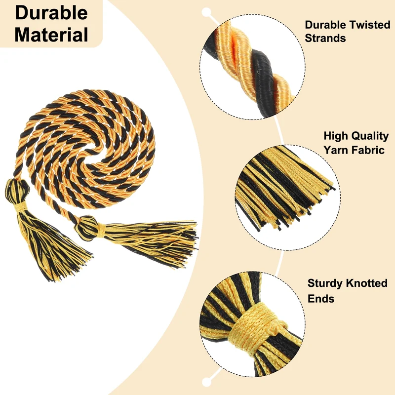 67" Graduation Honor Cord with Tassel Braided Graduation Ropes, God/Black