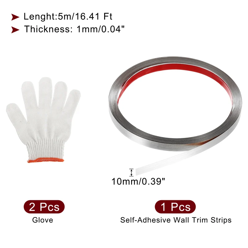 16.4ft x 0.39" Wall Molding Trim, Brushed Finish with Glove, Silver