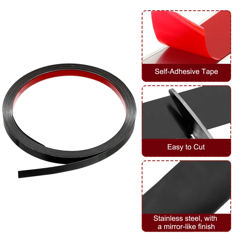 16.4ft x 0.39" Wall Molding Trim, Mirror Finish with Glove, Black