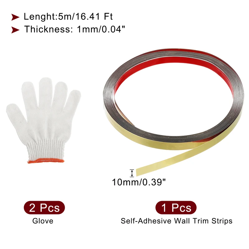 16.4ft x 0.39" Wall Molding Trim, Mirror Finish with Glove, Gold