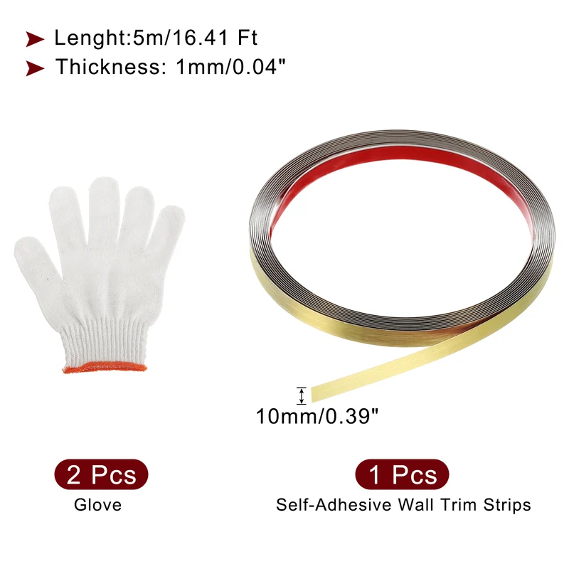 16.4ft x 0.39" Wall Molding Trim, Brushed Finish with Glove, Gold