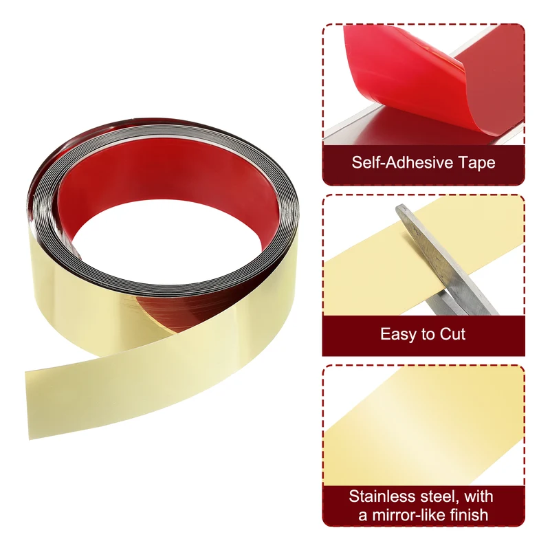 16.4ft x 1.97" Wall Molding Trim, Mirror Finish Metal Strip Trim, Gold