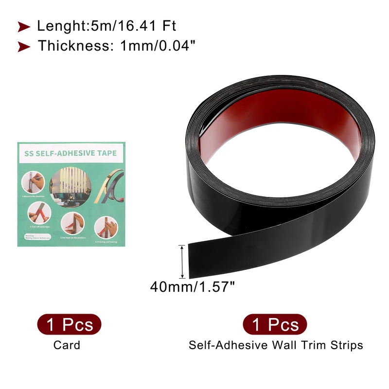 16.4ft x 1.57" Wall Molding Trim, Mirror Finish Metal Strip Trim, Black