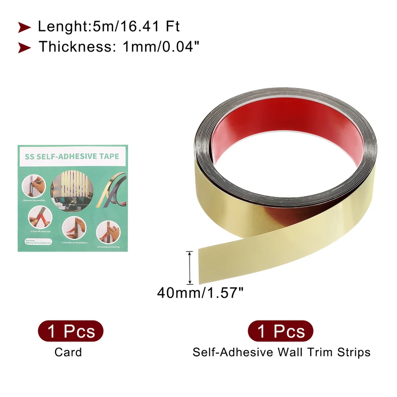 16.4ft x 1.57" Wall Molding Trim, Mirror Finish Metal Strip Trim, Gold