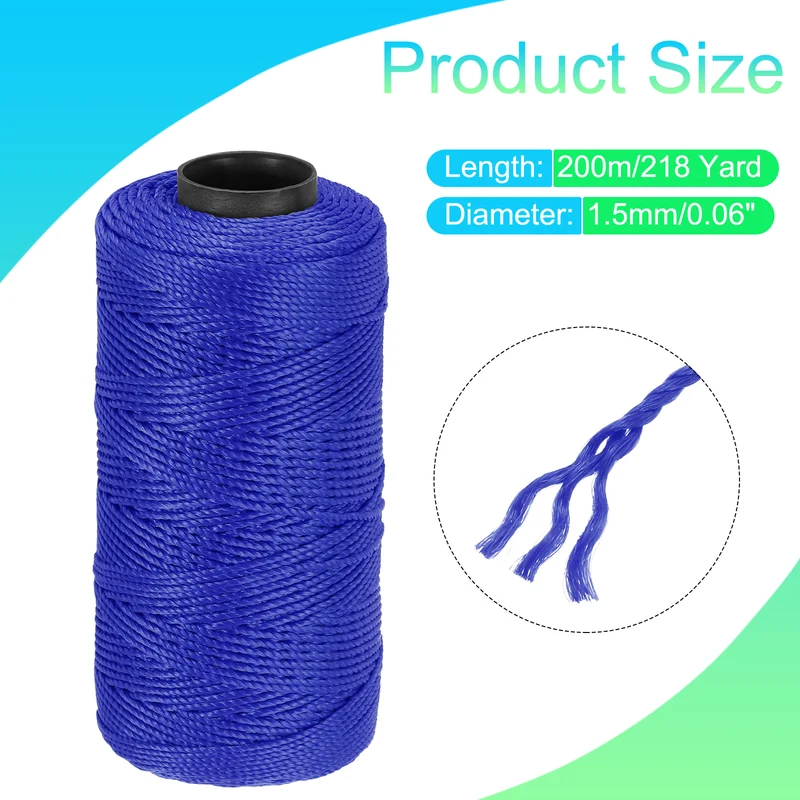 Nylon String 3 Strands Twisted Mason Line 1.5mm x 218 Yards, Dark Blue