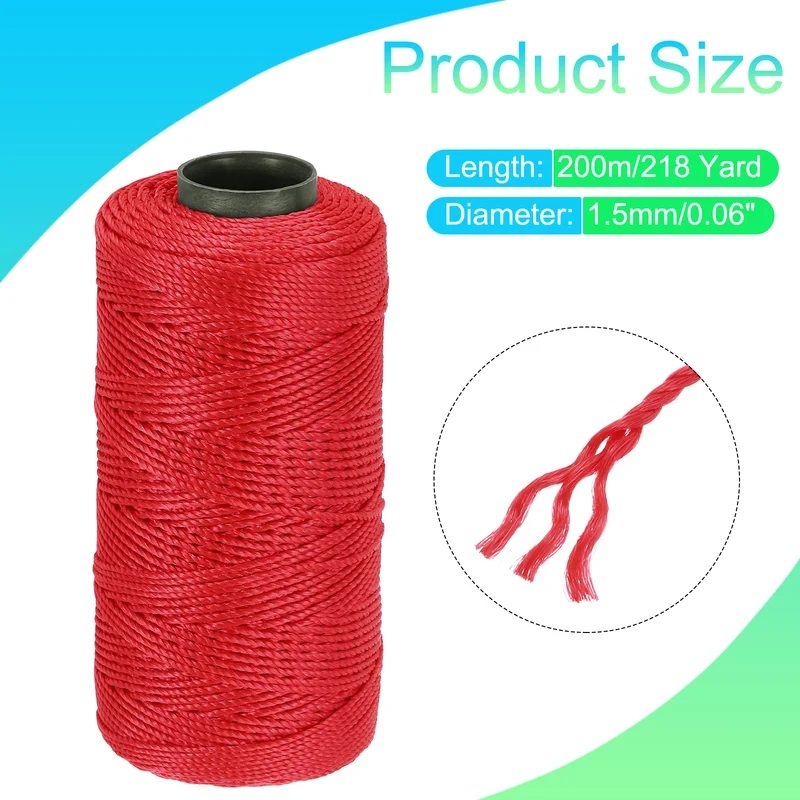 Nylon String 3 Strands Twisted Mason Line 1.5mm x 218 Yards, Red