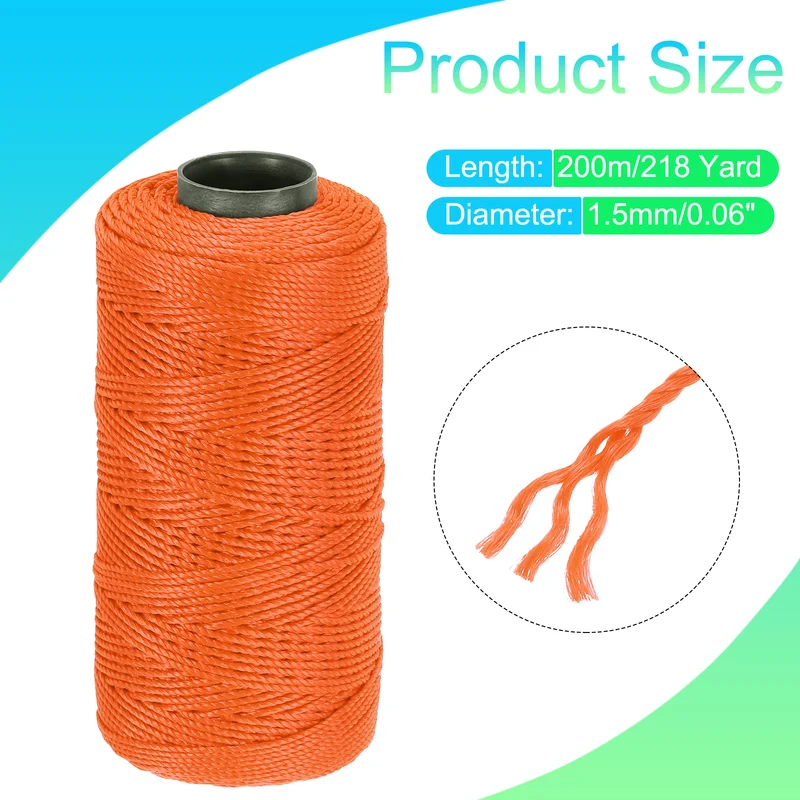 Nylon String 3 Strands Twisted Mason Line 1.5mm x 218 Yards, Orange