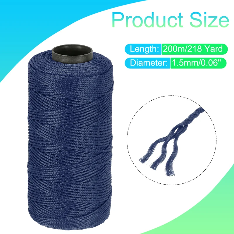 Nylon String 3 Strands Twisted Mason Line 1.5mm x 218 Yards, Navy Blue