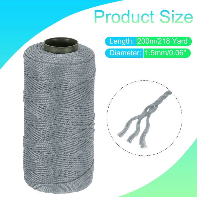 Nylon String 3 Strands Twisted Mason Line 1.5mm x 218 Yards, Grey