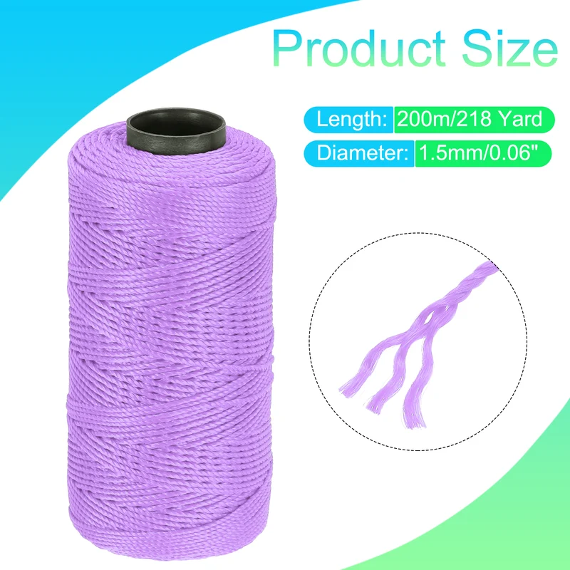 Nylon String 3 Strands Twisted Mason Line 1.5mm x 218 Yards, Light Purple