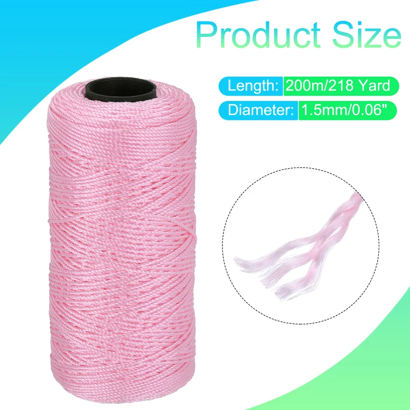 Nylon String 3 Strands Twisted Mason Line 1.5mm x 218 Yards, Light Pink