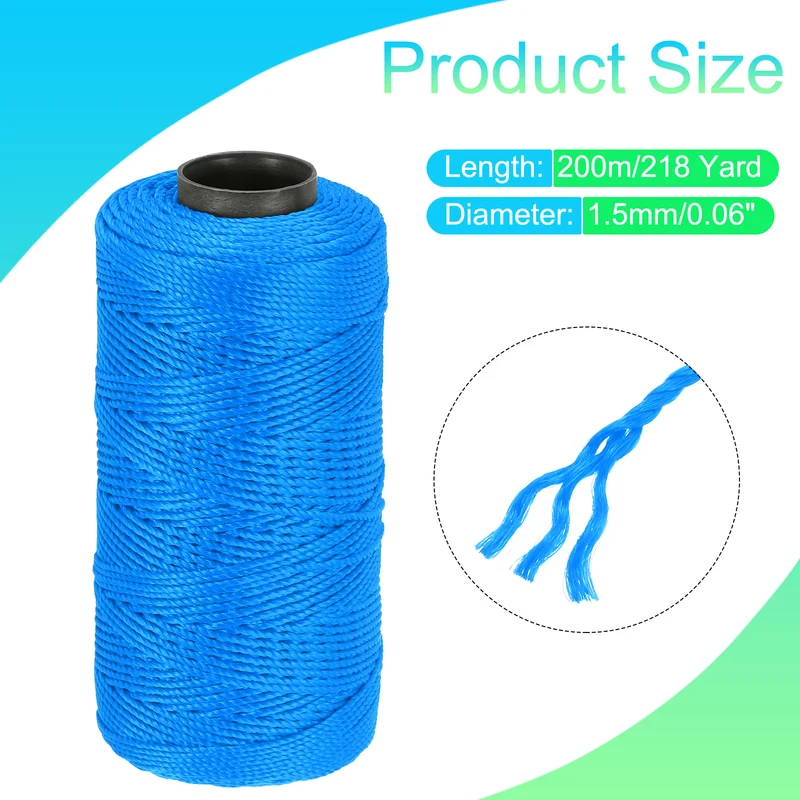 Nylon String 3 Strands Twisted Mason Line 1.5mm x 218 Yards, Lake Blue