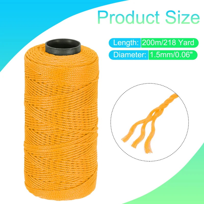 Nylon String 3 Strands Twisted Mason Line 1.5mm x 218 Yards, Golden Yellow