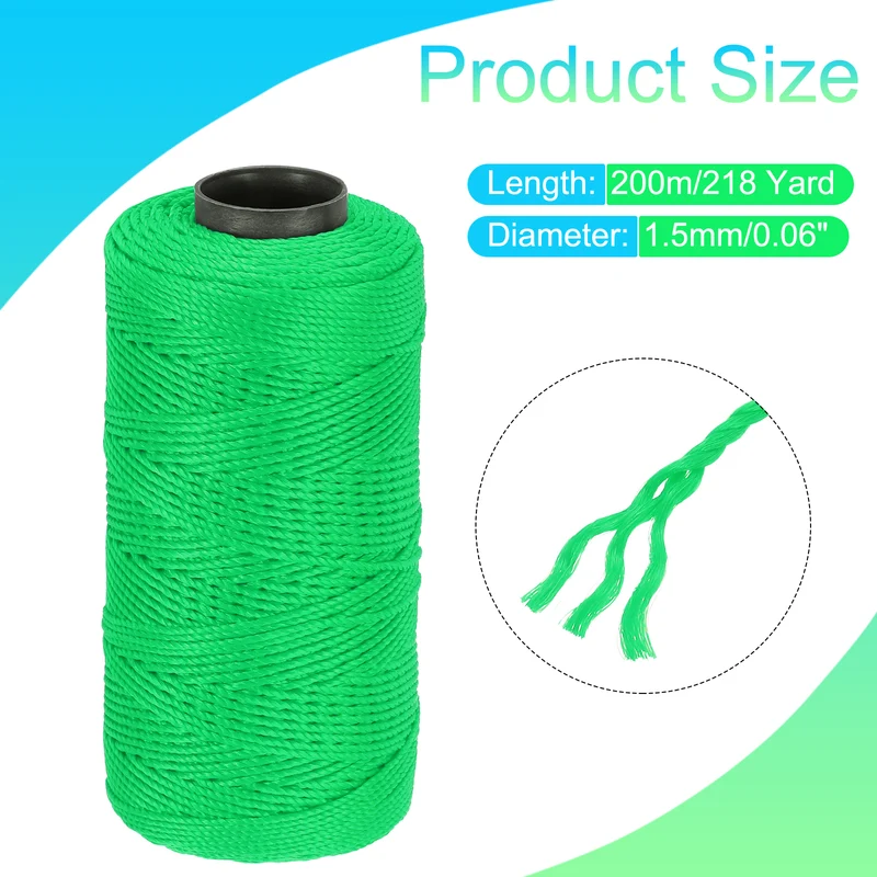 Nylon String 3 Strands Twisted Mason Line 1.5mm x 218 Yards, Fruit Green