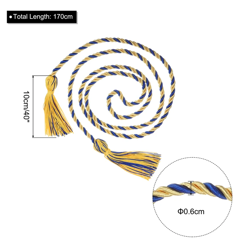 67" Graduation Honor Cord with Tassel Braided Graduation Ropes, Gold/Blue