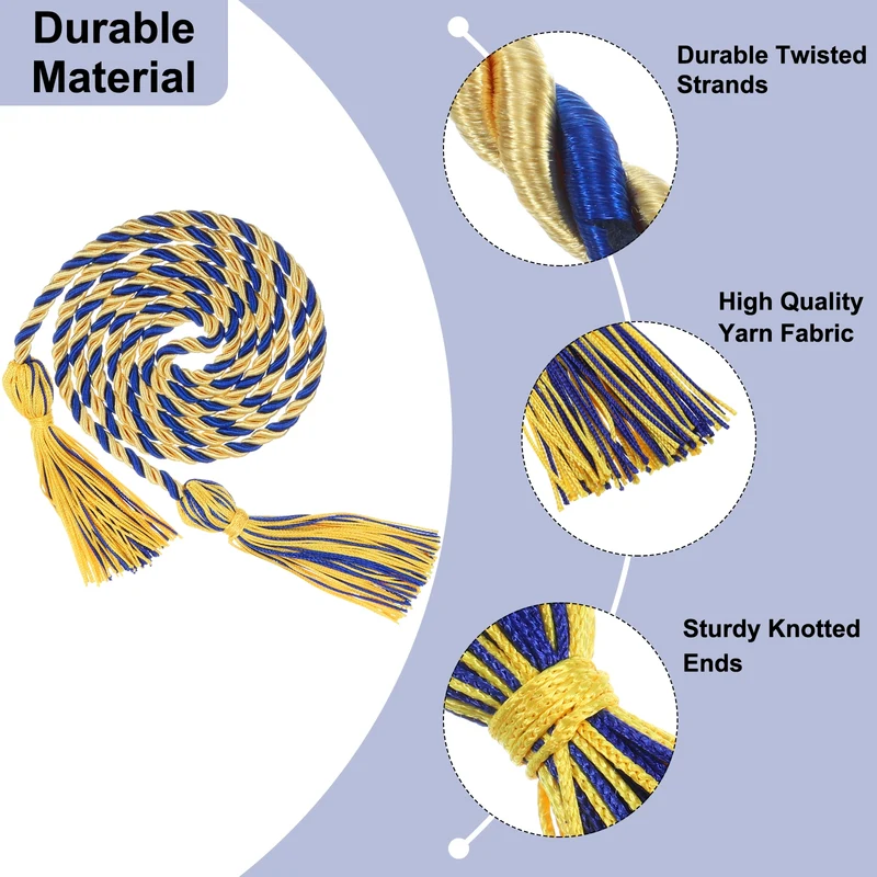 67" Graduation Honor Cord with Tassel Braided Graduation Ropes, Gold/Blue
