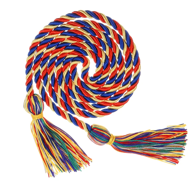 67" Graduation Honor Cord with Tassel Braided Graduation Ropes, Blue/Red/Yellow