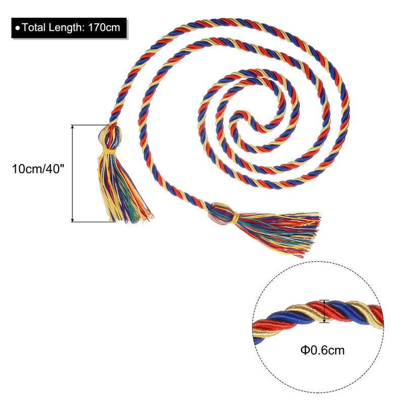 67" Graduation Honor Cord with Tassel Braided Graduation Ropes, Blue/Red/Yellow