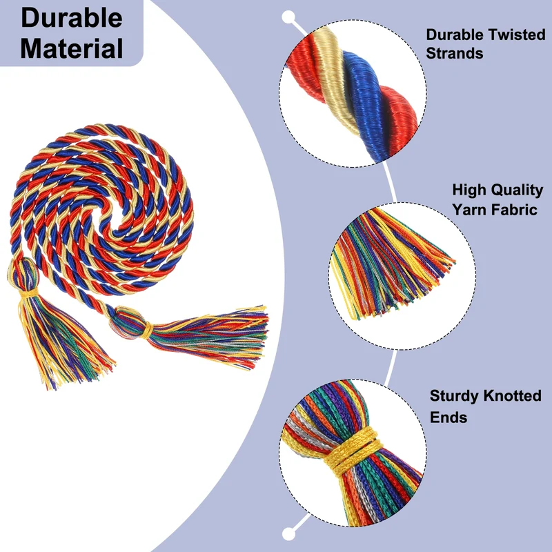 67" Graduation Honor Cord with Tassel Braided Graduation Ropes, Blue/Red/Yellow
