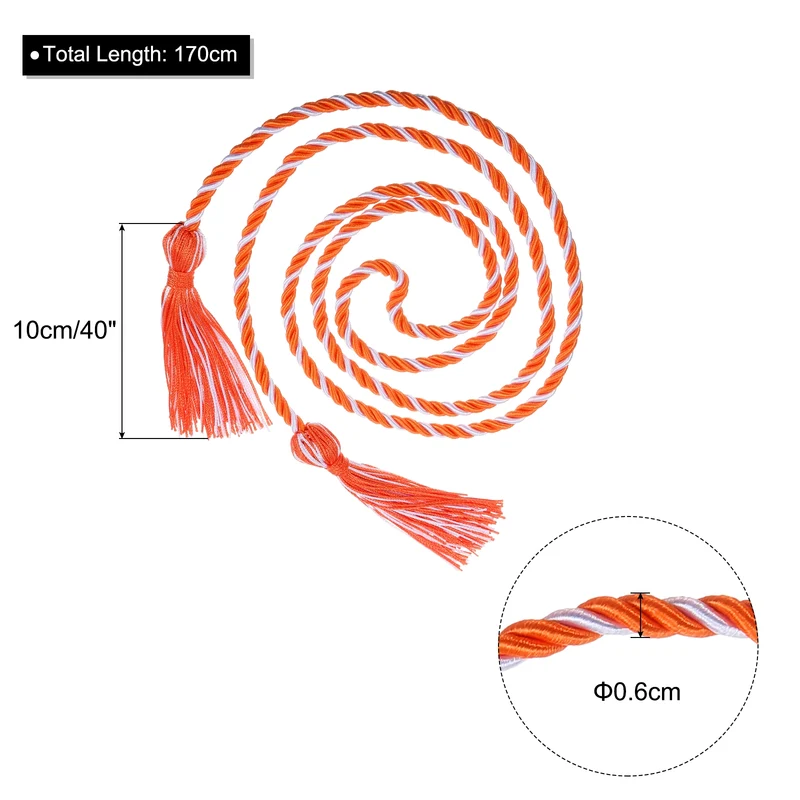 67" Graduation Honor Cord with Tassel Braided Graduation Ropes, Orange/White