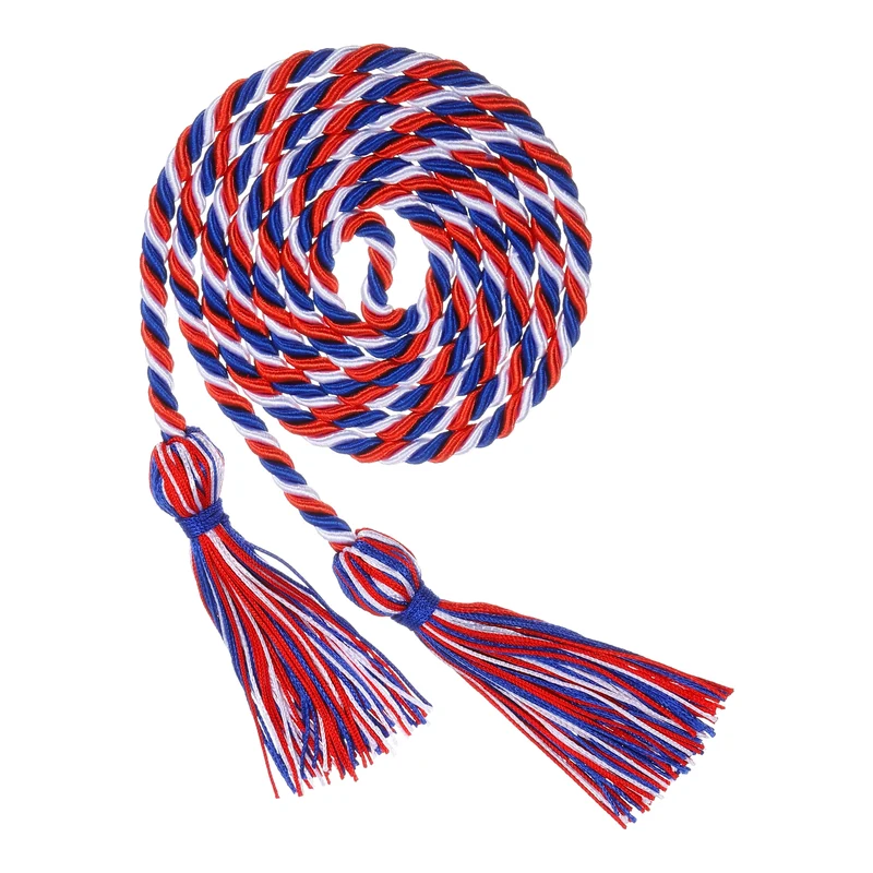 67" Graduation Honor Cord with Tassel Braided Graduation Ropes, Blue/Red/White