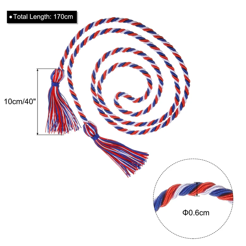 67" Graduation Honor Cord with Tassel Braided Graduation Ropes, Blue/Red/White