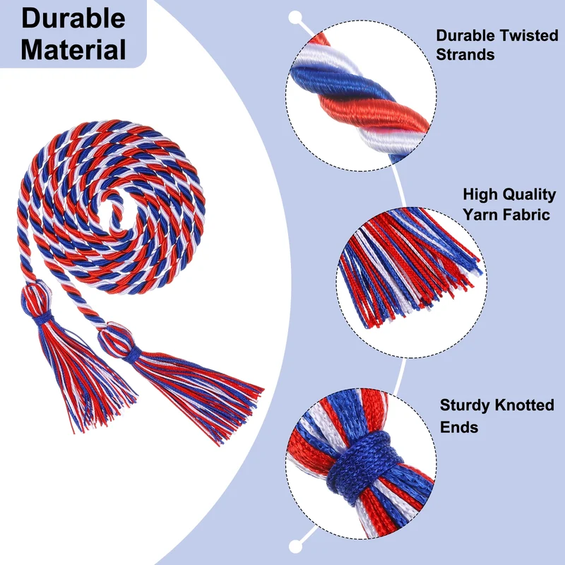 67" Graduation Honor Cord with Tassel Braided Graduation Ropes, Blue/Red/White