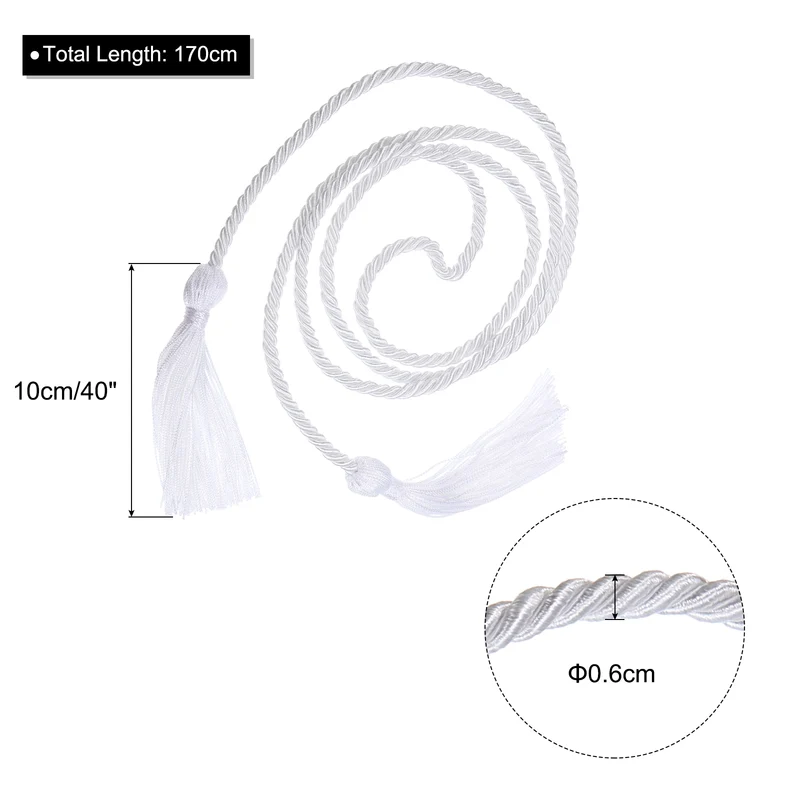 67" Graduation Honor Cord with Tassel Braided Graduation Ropes, White