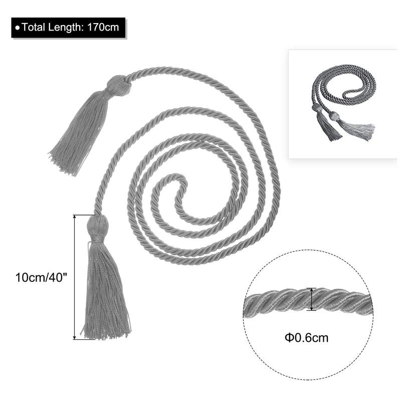 67" Graduation Honor Cord with Tassel Braided Graduation Ropes, Gray