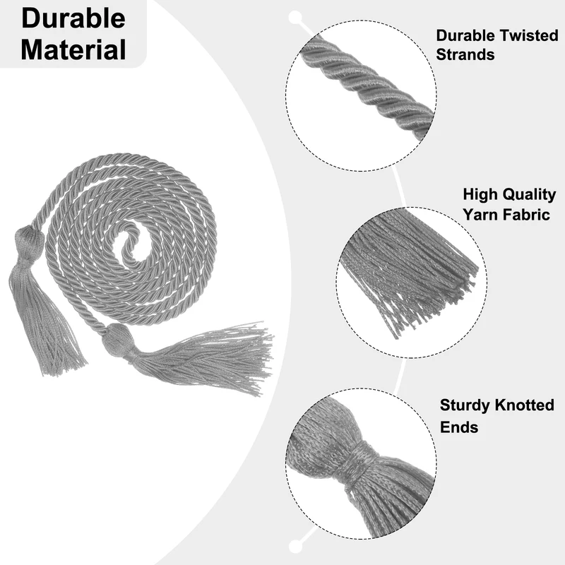 67" Graduation Honor Cord with Tassel Braided Graduation Ropes, Gray