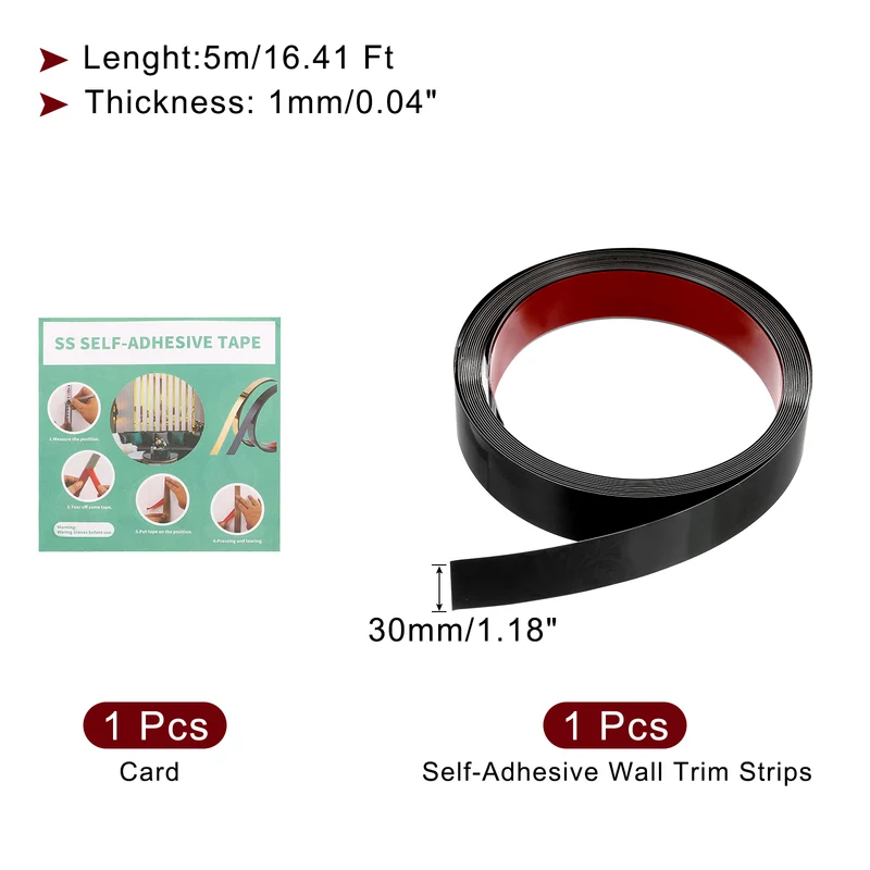 16.4ft x 1.18" Wall Molding Trim Mirror Finish Metal Strip Trim Black