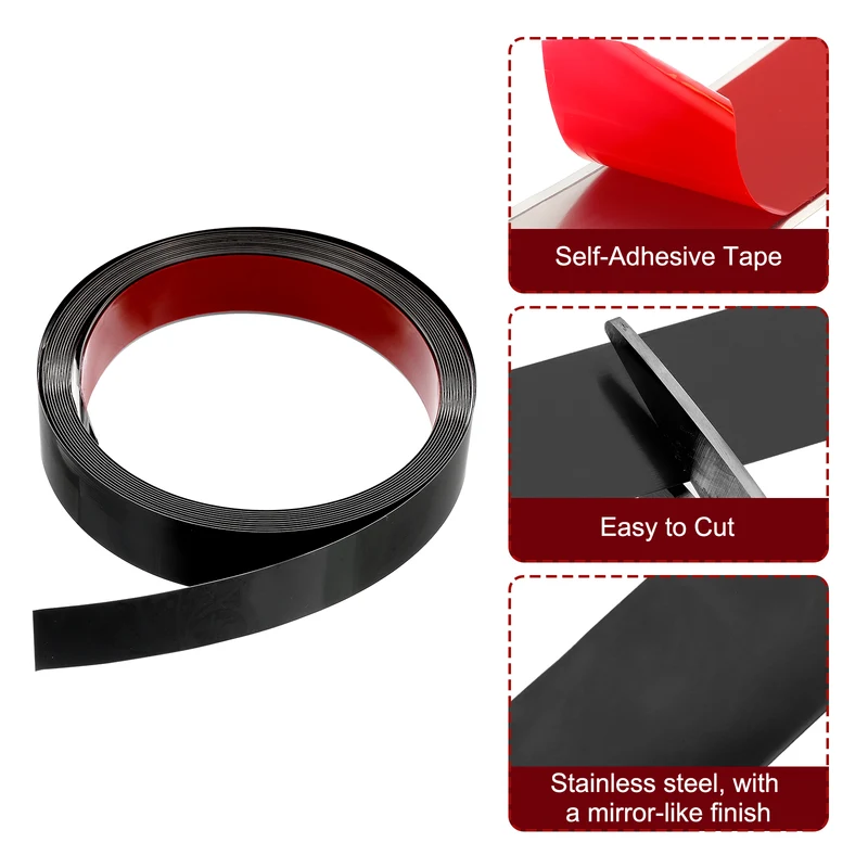16.4ft x 1.18" Wall Molding Trim Mirror Finish Metal Strip Trim Black