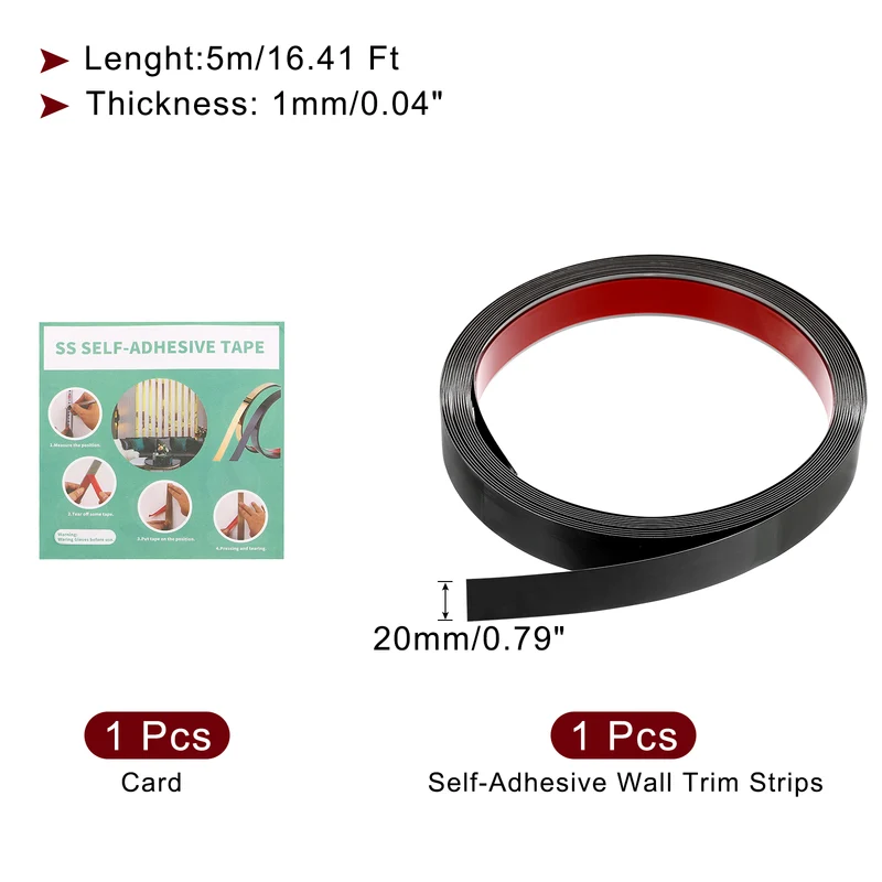 16.4ft x 0.79" Wall Molding Trim, Mirror Finish Metal Strip Trim, Black