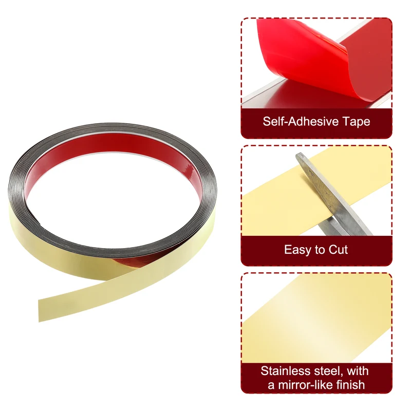 16.4ft x 0.79" Wall Molding Trim, Mirror Finish Metal Strip Trim, Gold