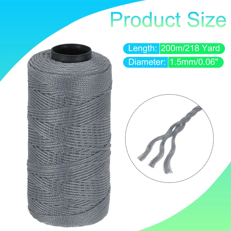 Nylon String 3 Strands Twisted Mason Line 1.5mm x 218 Yards, Dark Grey
