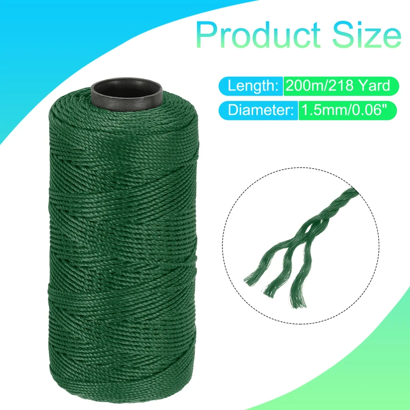 Nylon String 3 Strands Twisted Mason Line 1.5mm x 218 Yards, Dark Green
