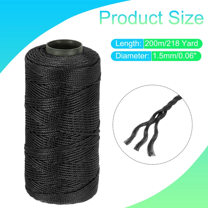 Nylon String 3 Strands Twisted Mason Line 1.5mm x 218 Yards, Black