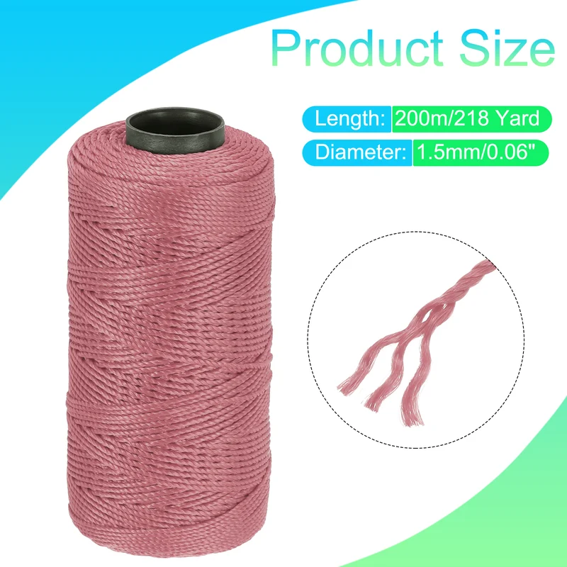 Nylon String 3 Strands Twisted Mason Line 1.5mm x 218 Yards, Dark Pink