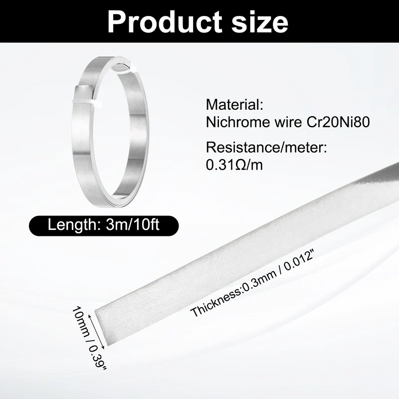 10ft Nichrome Flat Wire Ni80 Electric Resistance Wire 0.012"x0.39", for DIY