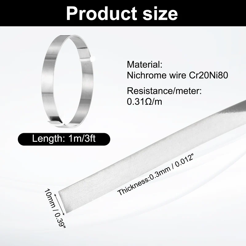 3ft Nichrome Flat Wire Ni80 Electric Resistance Wire 0.012"x0.39", for DIY