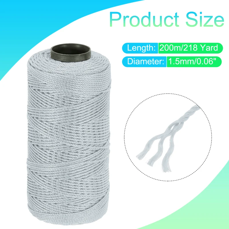 Nylon String 3 Strands Twisted Mason Line 1.5mm x 218 Yards, Light Grey