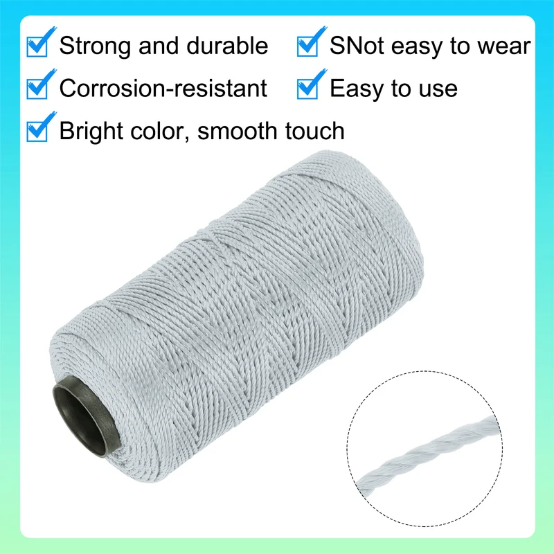 Nylon String 3 Strands Twisted Mason Line 1.5mm x 218 Yards, Light Grey
