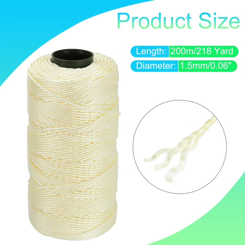 Nylon String 3 Strands Twisted Mason Line 1.5mm x 218 Yards, Creamy Yellow