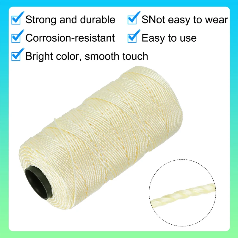 Nylon String 3 Strands Twisted Mason Line 1.5mm x 218 Yards, Creamy Yellow