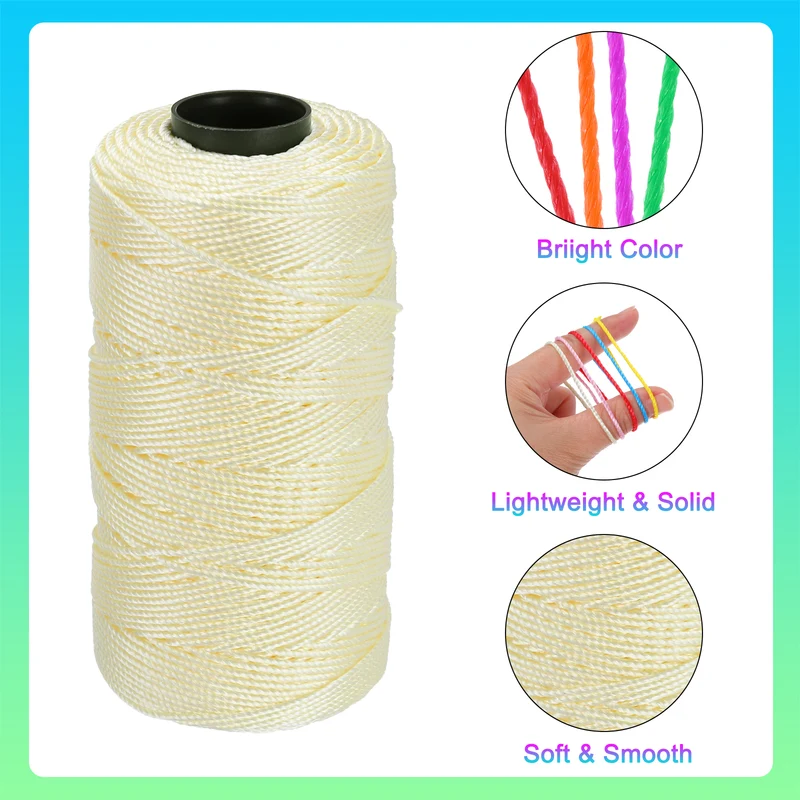 Nylon String 3 Strands Twisted Mason Line 1.5mm x 218 Yards, Creamy Yellow