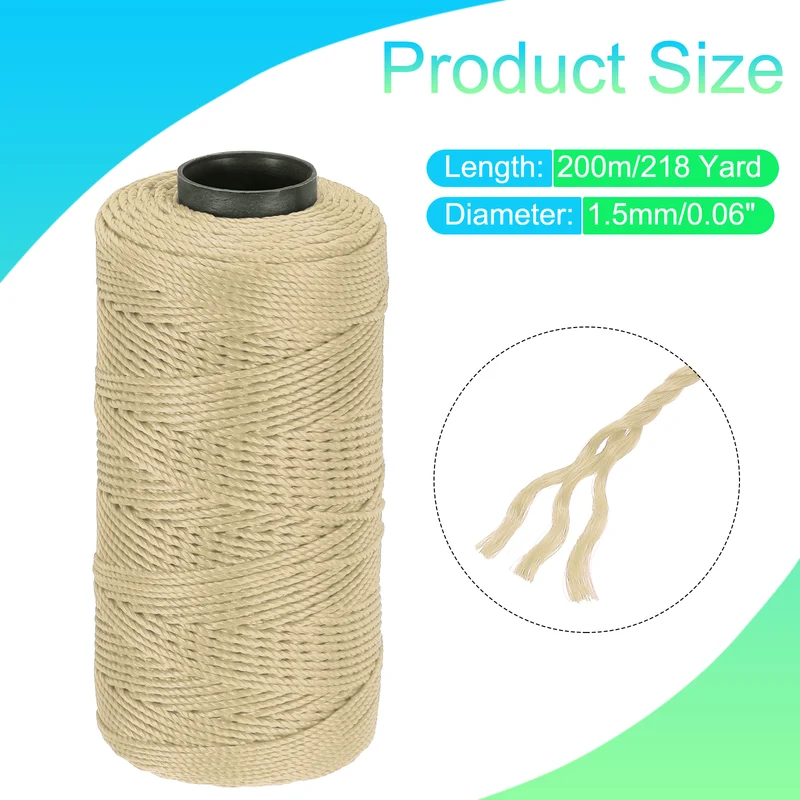 Nylon String 3 Strands Twisted Mason Line 1.5mm x 218 Yards, Light Khaki