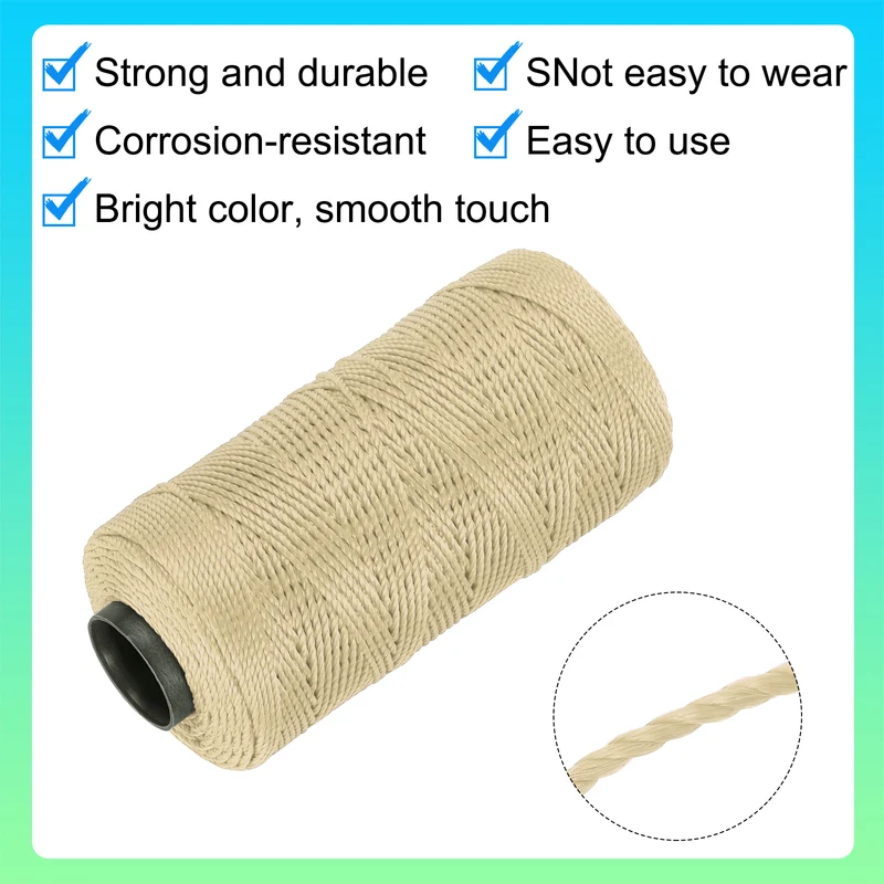 Nylon String 3 Strands Twisted Mason Line 1.5mm x 218 Yards, Light Khaki