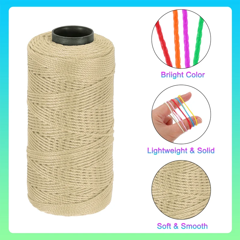 Nylon String 3 Strands Twisted Mason Line 1.5mm x 218 Yards, Light Khaki