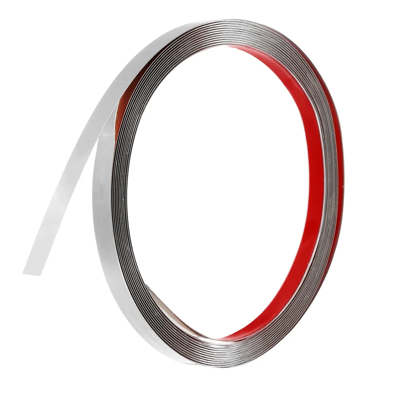 16.4ft x 0.39" Wall Molding Trim, Mirror Finish Metal Strip Trim, Silver